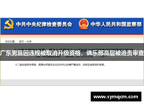 广东男篮因违规被取消升级资格，俱乐部高层被追责审查